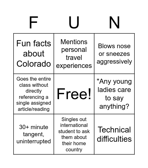 McNeal Bingo Card