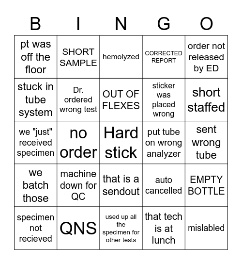 Lab Excuse Bingo Card