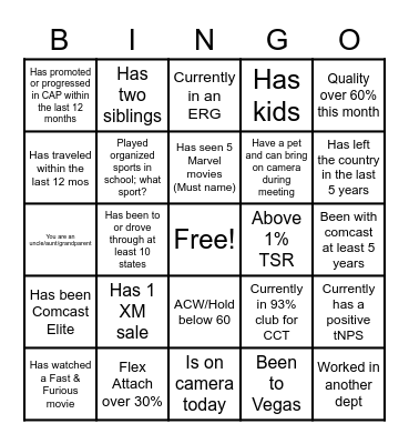 Dream Team Bingo Card