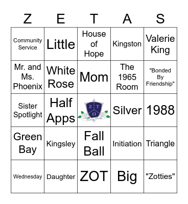 Zeta Omega Tau Bingo Card
