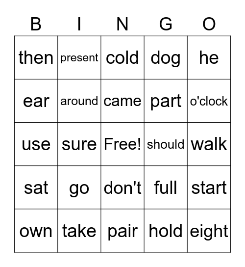 Fry Word Bingo Card