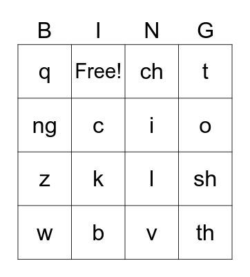 Set 1 Sounds Bingo Card