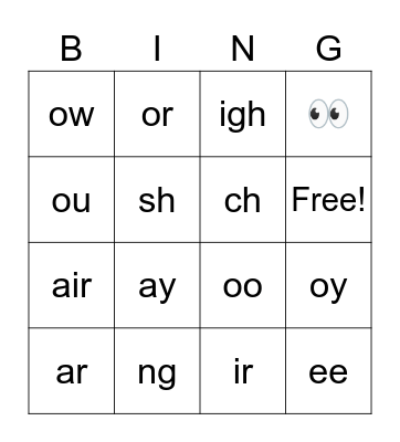 Set 2 Sounds Bingo Card