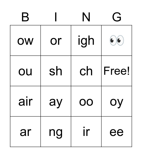 Set 2 Sounds Bingo Card