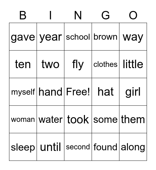 Fry Word Bingo Card