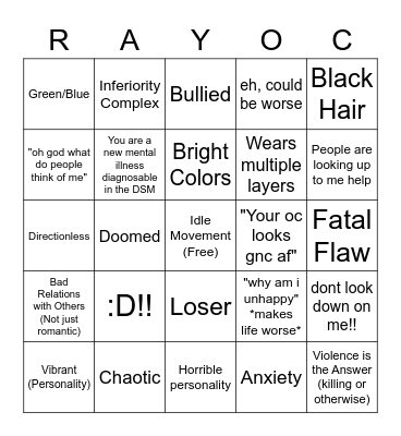 Nightmare Chart Bingo Card