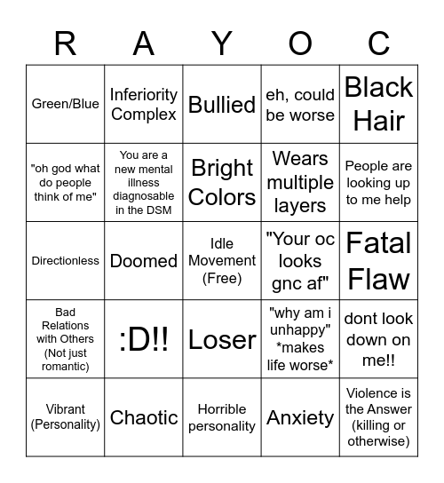 Nightmare Chart Bingo Card