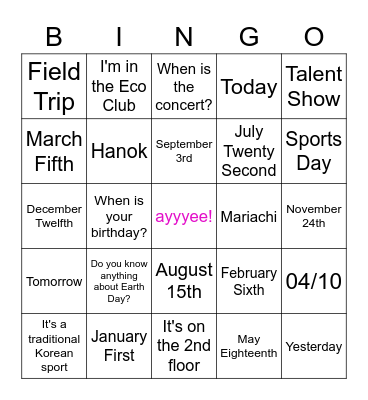 Untitled Bingo Card