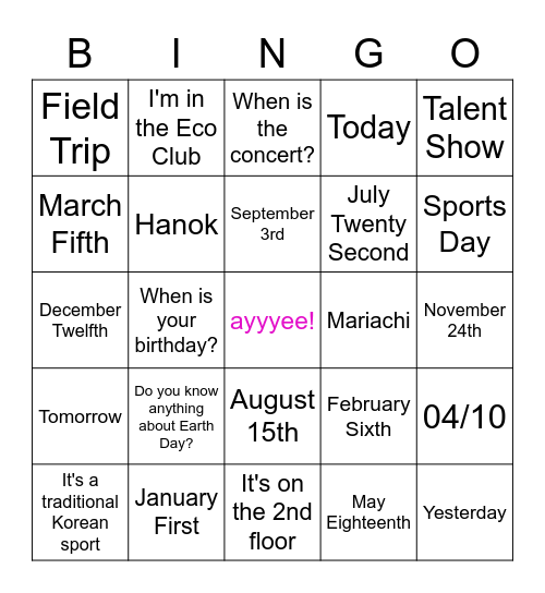 Untitled Bingo Card