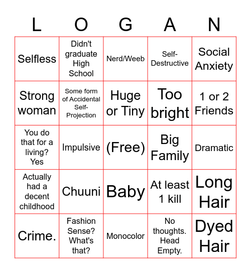 Logan OC Bingo Card