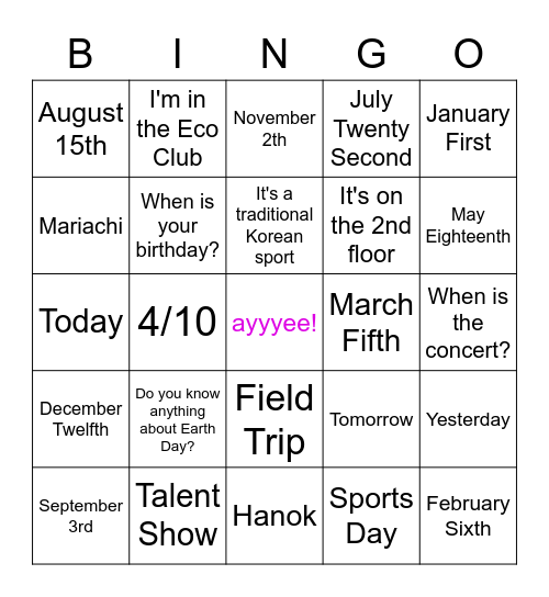 Untitled Bingo Card
