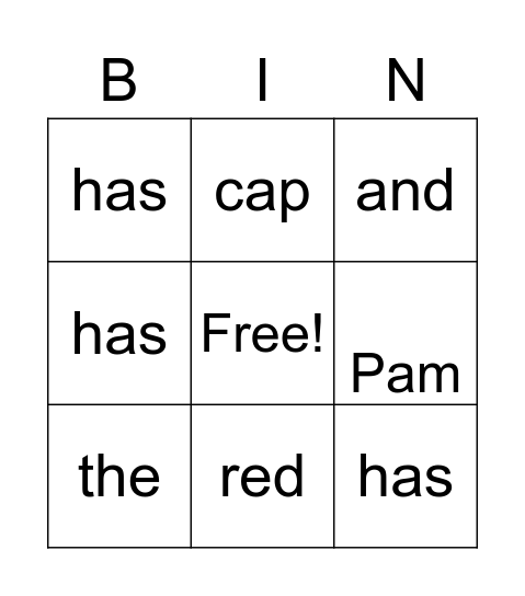 Pam and the Yellow Cat Bingo Card