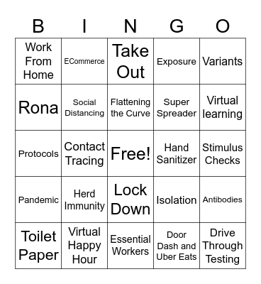 New Covid Words and Expressions Bingo Card