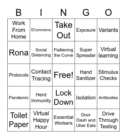 New Covid Words and Expressions Bingo Card