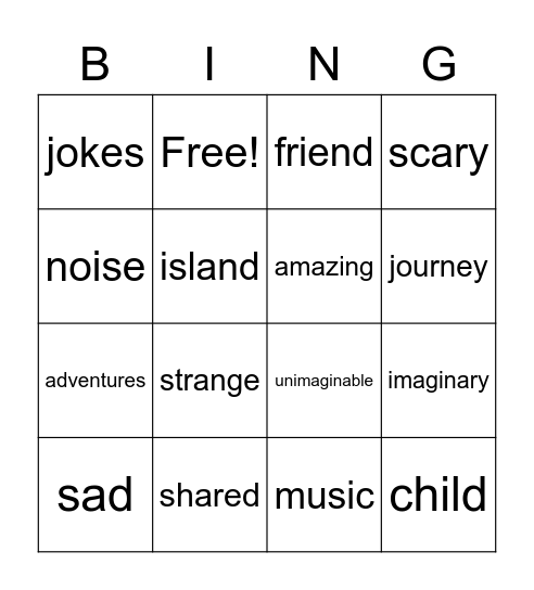 The Unimaginary Friend Bingo Card