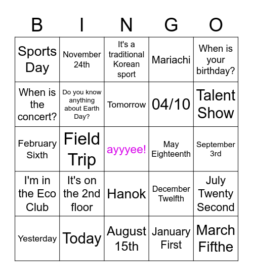 Untitled Bingo Card