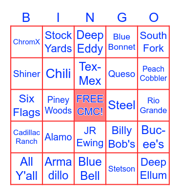 TEXAS Bingo Card