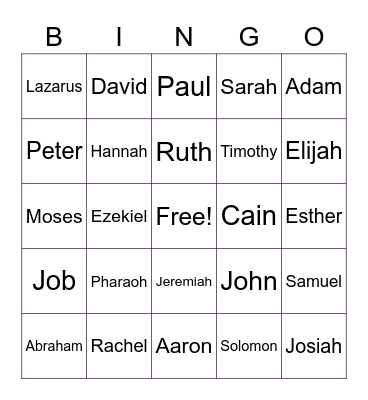 Bible Character Bingo Card