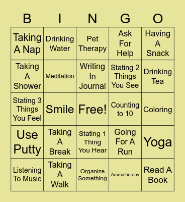 Coping Skills Bingo Card