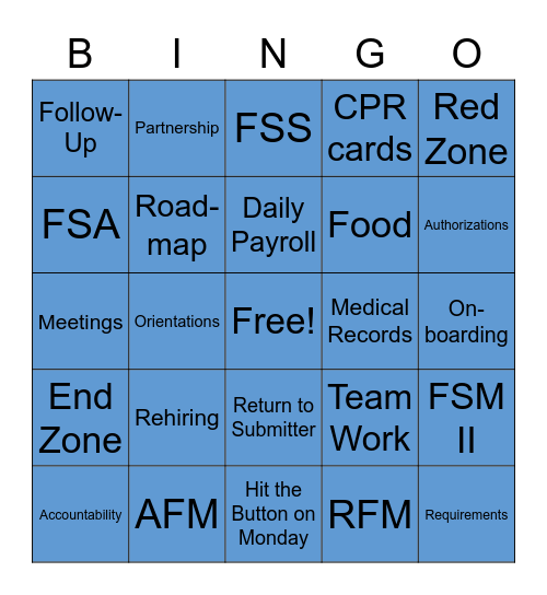 Field Support Bingo Card
