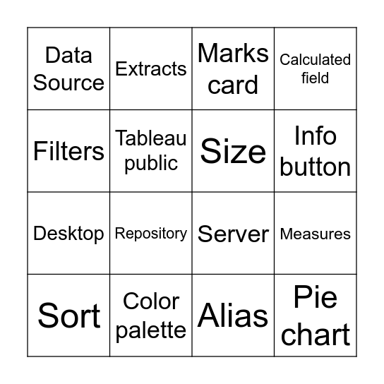 UH Tableau Users Group Bingo Card