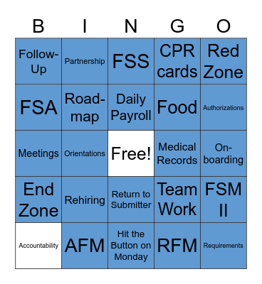 Field Support Bingo Card