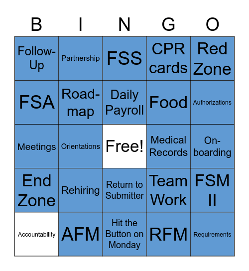 Field Support Bingo Card
