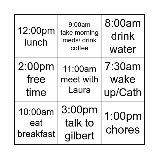 Tuesday morning Bingo Card