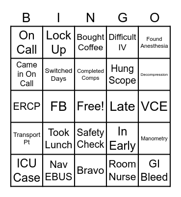 ENDOSCOPY BINGO Card