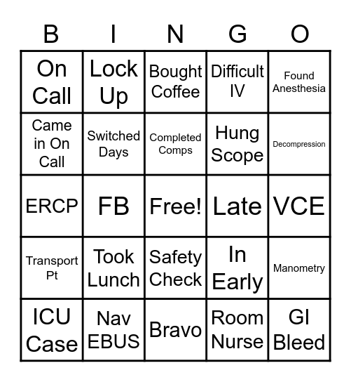 ENDOSCOPY BINGO Card
