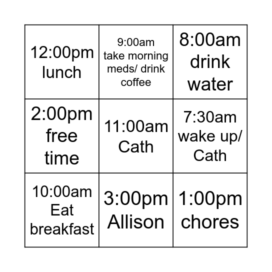 Thursday Morning Bingo Card