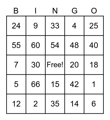 Multiplication 2-6 Bingo Card