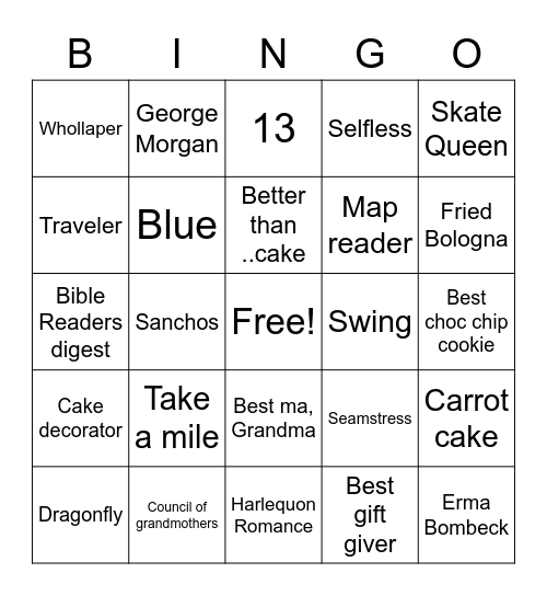 WILMA Bingo Card