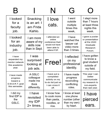 GSLC Bingo Card