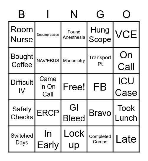 Endoscopy Bingo Card