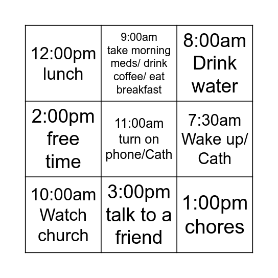 Sunday morning Bingo Card