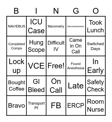 Endoscopy Bingo Card