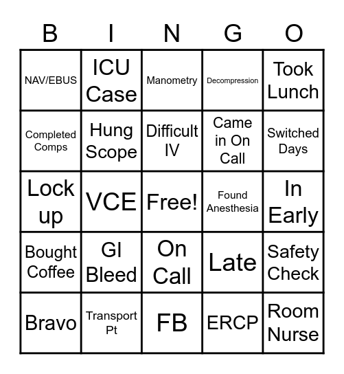 Endoscopy Bingo Card