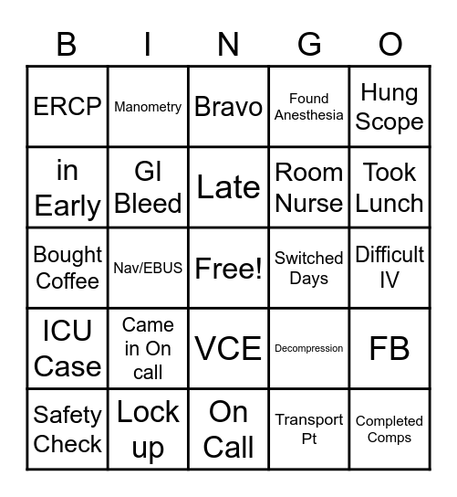 Endoscopy Bingo Card