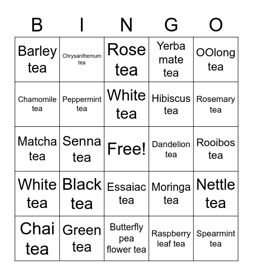 Tea with a purpose Bingo Card