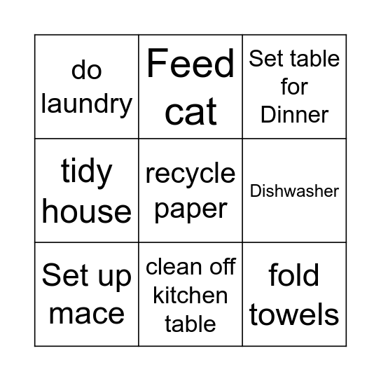 Monday Afternoon Bingo Card