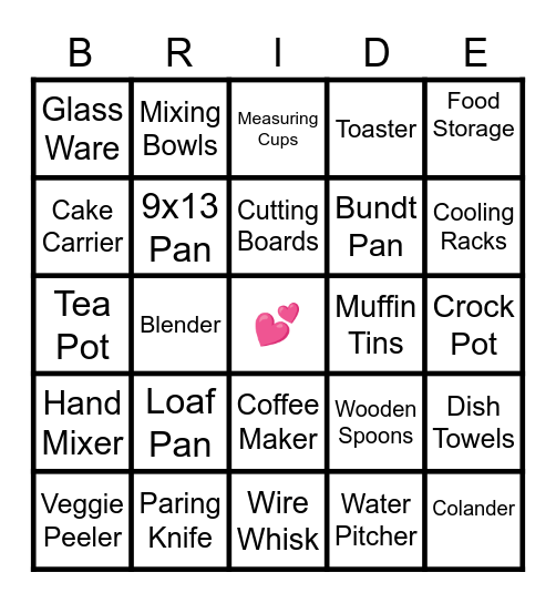 Bridal Shower BINGO Card