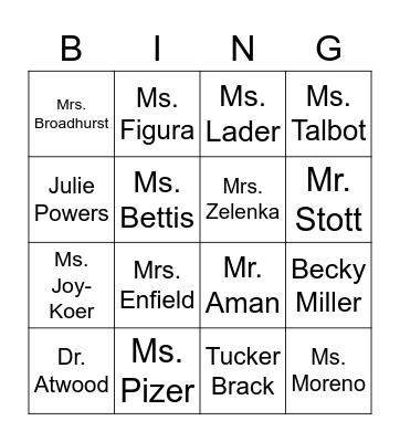 GHS Staff Bingo! Bingo Card