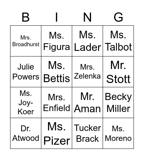 GHS Staff Bingo! Bingo Card