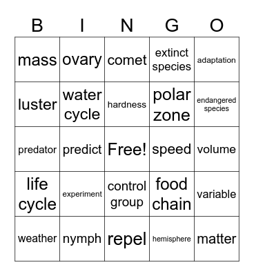 State Science Bingo Card