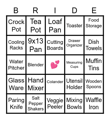 Bridal Shower BINGO Card
