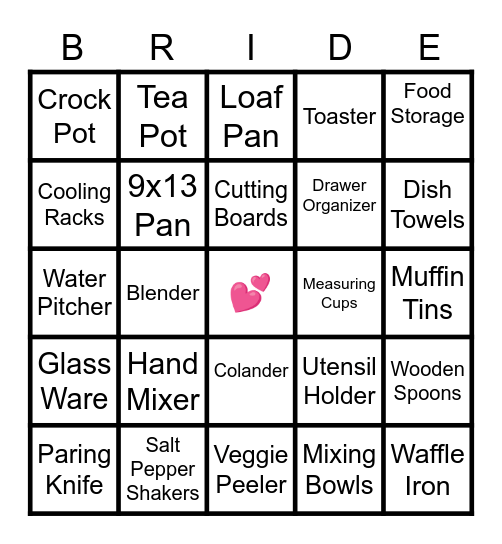 Bridal Shower BINGO Card