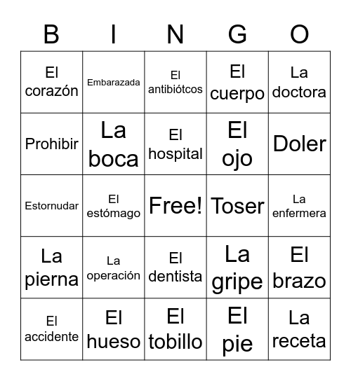 Spanish Bingo Card