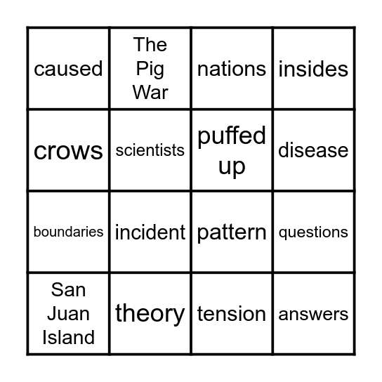 3.0  Exploding Toads/The Pig War Bingo Card