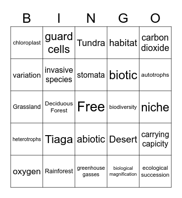 Ecology 1 Bingo Card